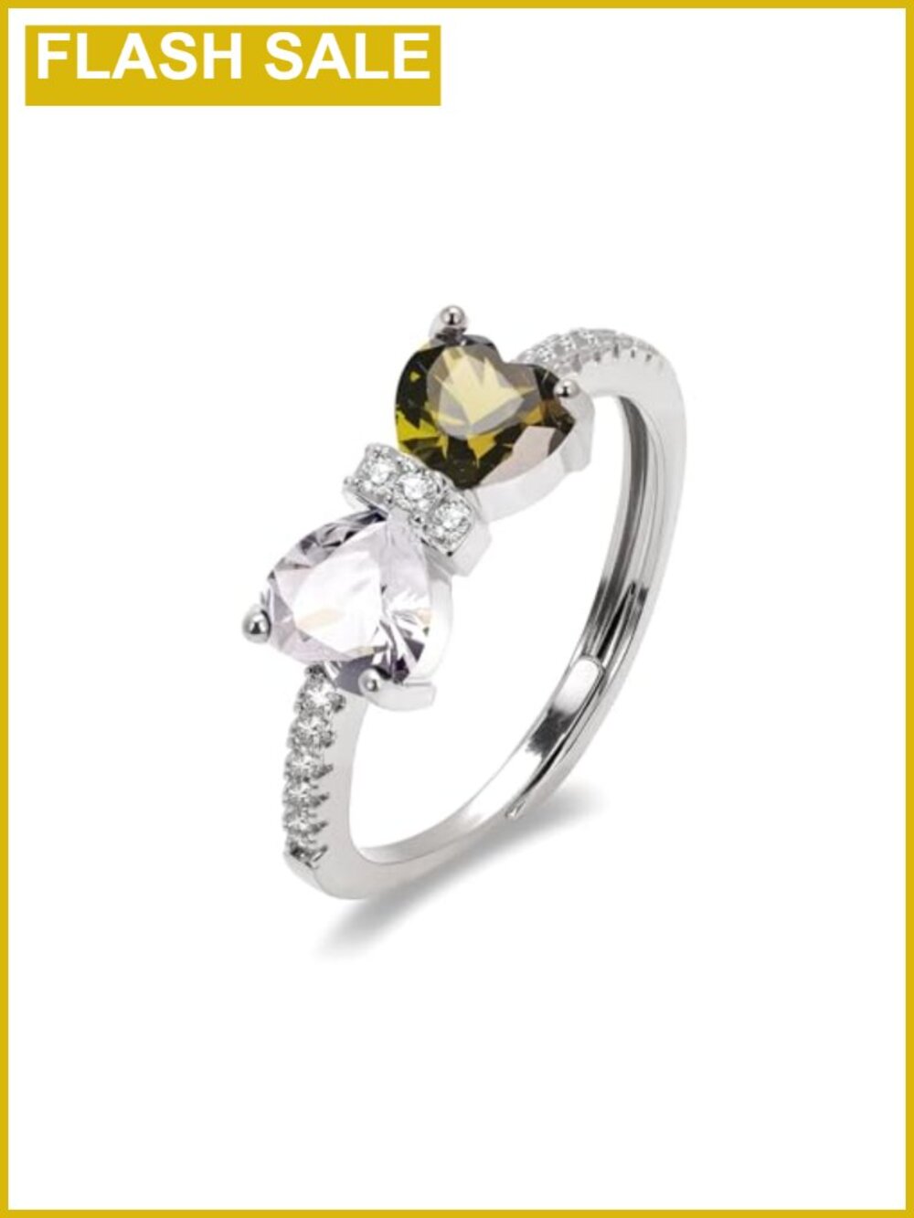 Silver Birthstone Ring Heart CZ Adjustable Band Women Jewelry Gift